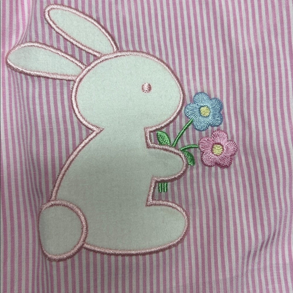 Classic Whimsy Pink Striped Dress with Bunny Appliques - Picture 3 of 4